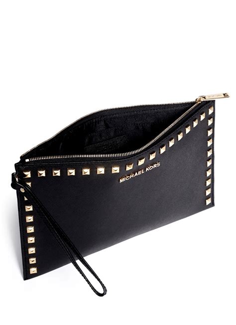 michael kors black clutch ebay|michael kors black leather wristlet.